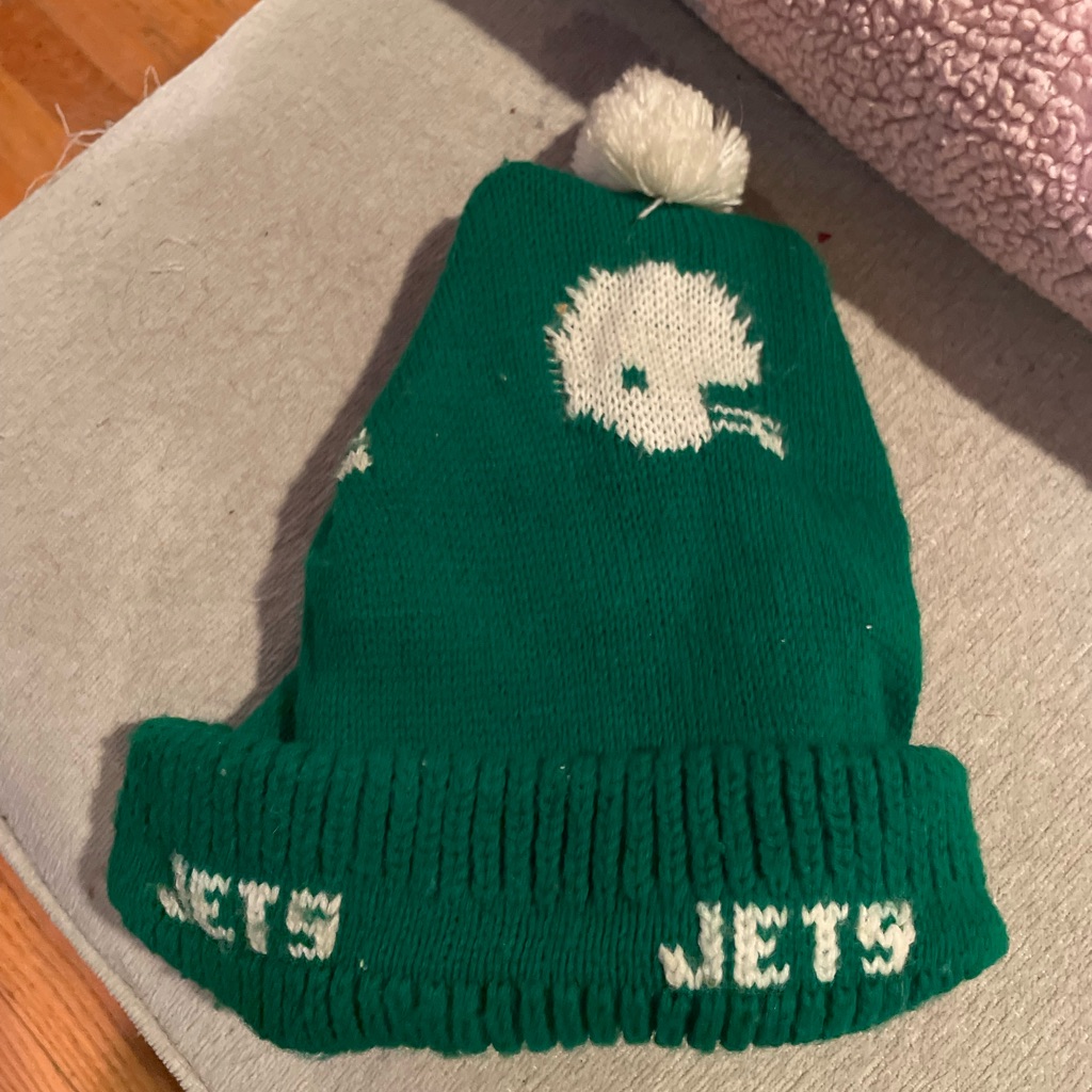 Vintage Green  White Jets Knitted Beanie Hat